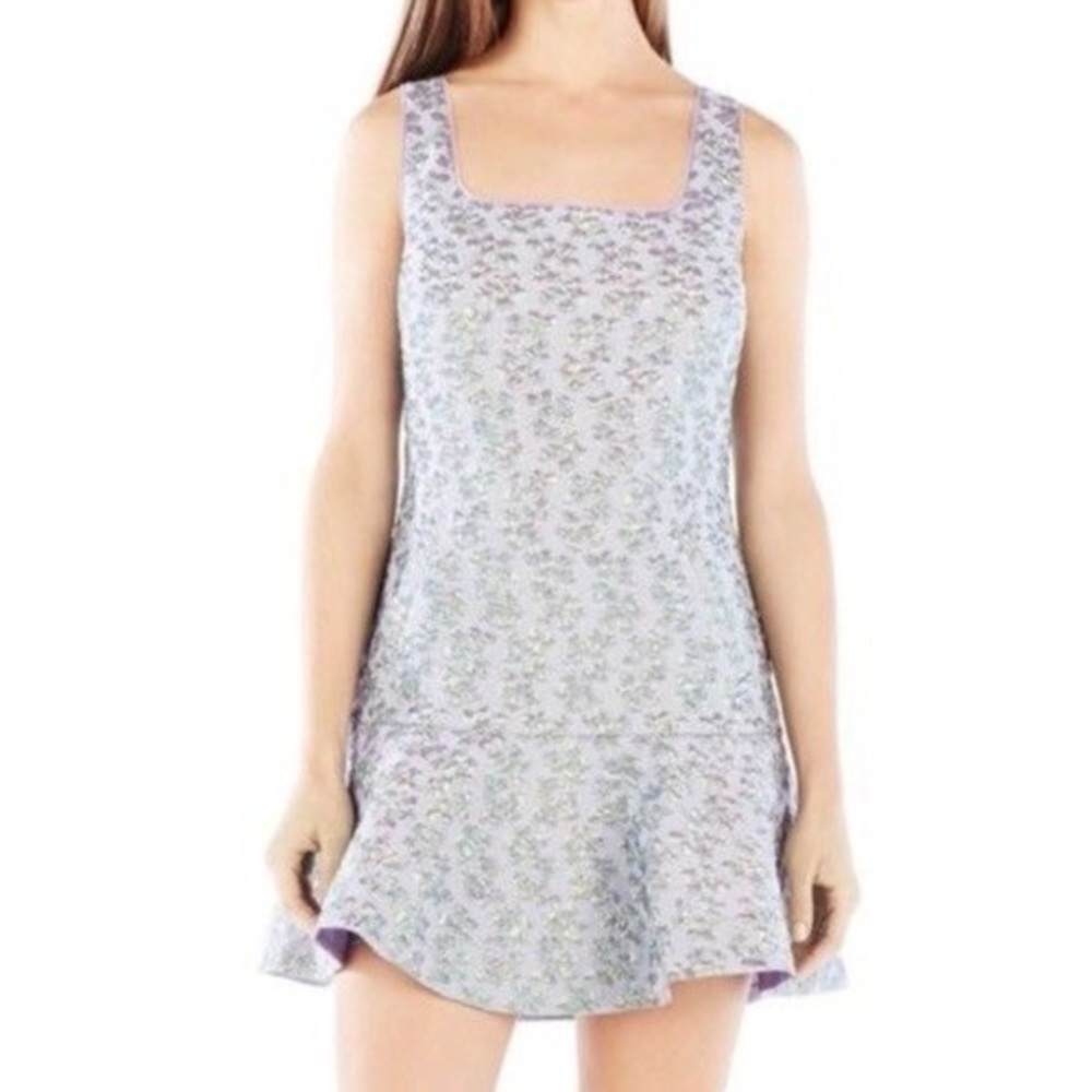 BCBGMaxAzria Womens Malaika Fit Flare Mini Dress Lilac Metallic Jacquard size S